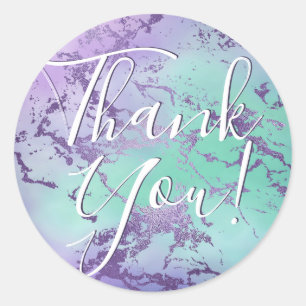 Chic Marble Lavender Purple Mint Green Thank You Classic Round Sticker