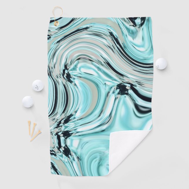 chic marble swirls mint aqua blue water ripple golf towel (InSitu)