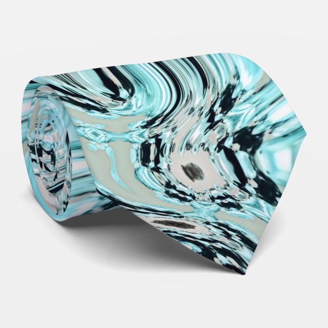 chic marble swirls mint aqua blue water ripple tie (Rolled)