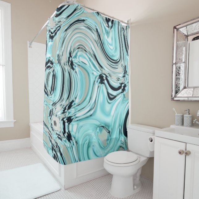 chic marble swirls mint ocean sea aqua blue waves (In Situ)