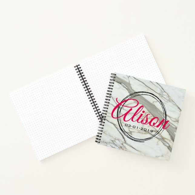 Chic marble texture personalized name/birthday notebook (Inside)