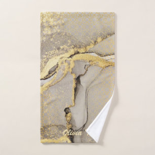 Chic Marbre Or Gris Beige Agate serviette de bain