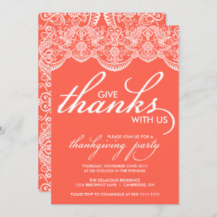 Chic Marocain Lace Thanksgiving Party Invitation