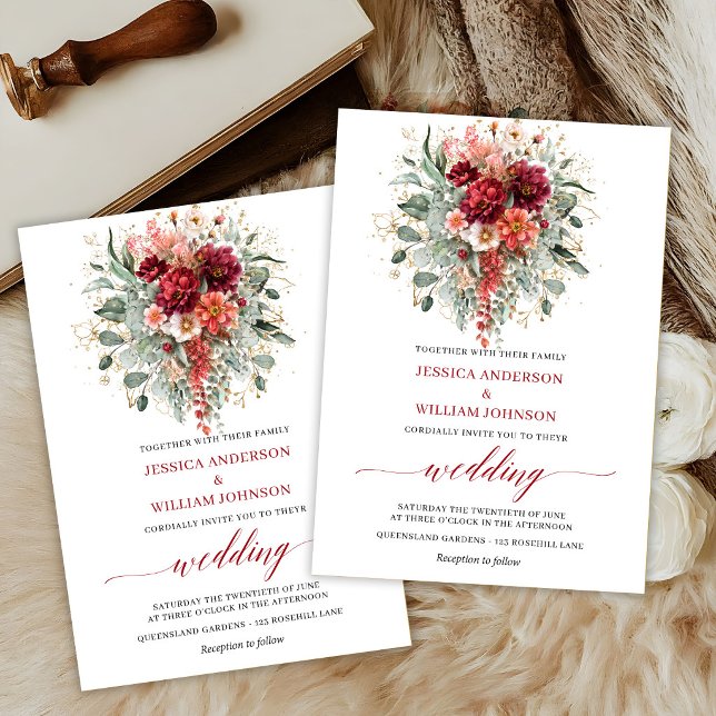 Chic Maroon Floral Eucalyptus Fall Wedding Invite (Chic Maroon Floral Eucalyptus Fall Wedding Invite

)