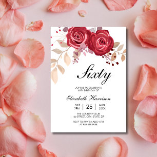 Chic Maroon Rose Floral Garden Birthday Invitation