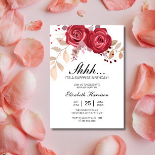 Chic Maroon Rose Floral Surprise Birthday Invitation