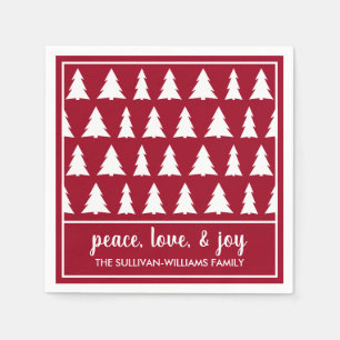 Chic Maroon White Tree Pattern Name Holiday Party Napkin