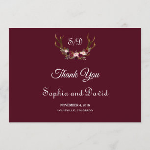 Chic Marsala Floral Antlers Merci Mariage