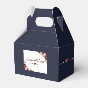 Chic Marsala Floral Fall Navy Blue Wedding Favor Box