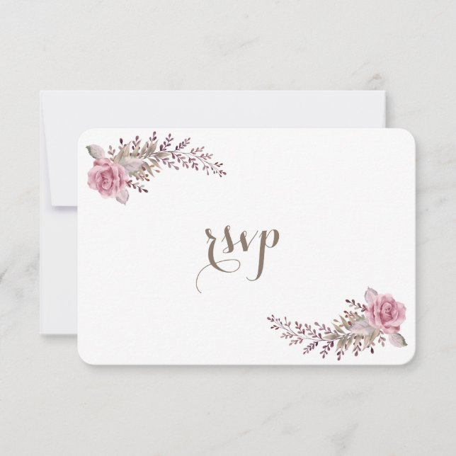 Chic Marsala Maroon Floral Aquarelle Mariage RSVP (Devant)