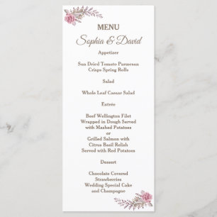 Chic Marsala Maroon Floral Aquarelle Menu Mariage
