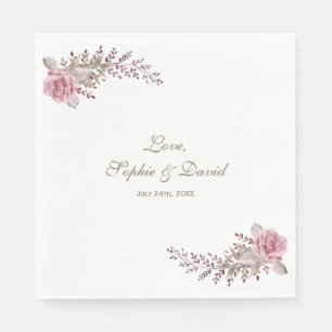 Chic Marsala Maroon Floral Watercolor Wedding Napkin