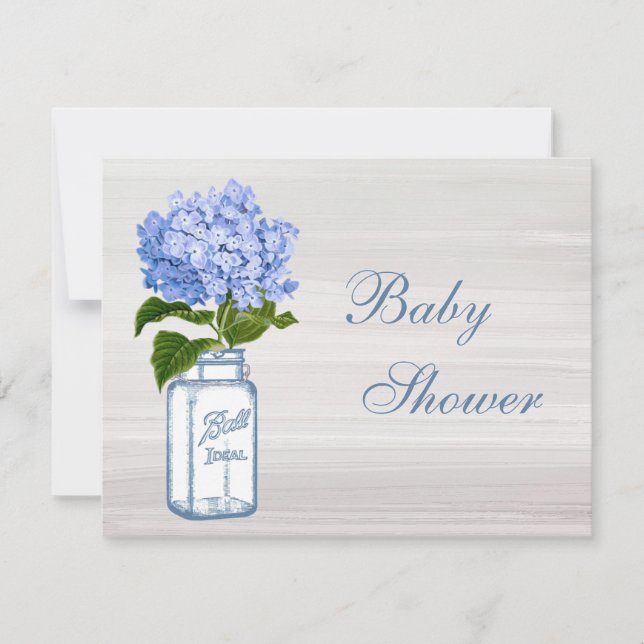 Chic Mason Jar & Blue Hydrangea Baby Shower Invitation (Front)