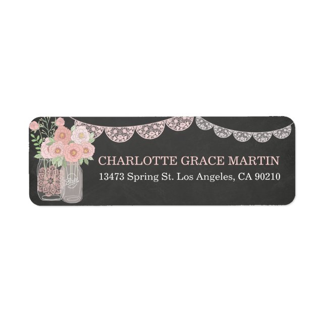 Chic Mason Jar & Chalkboard Étiquettes de adresse (Devant)