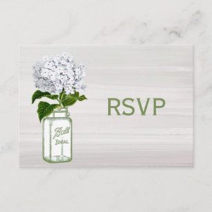 Chic Mason Jar & White Hydrangea RSVP Card