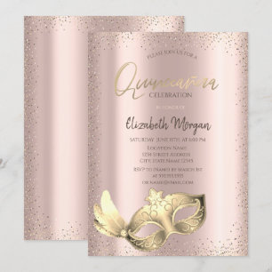 Chic Masque,Confetti Rose Gold Quinceañera Invitation