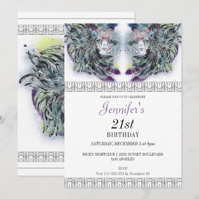 Chic Masquerade Masks Birthday Invitation (Front/Back)