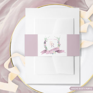 Chic Mauve Dusty Purple Pastel Monogrammed Wedding Invitation Belly Band