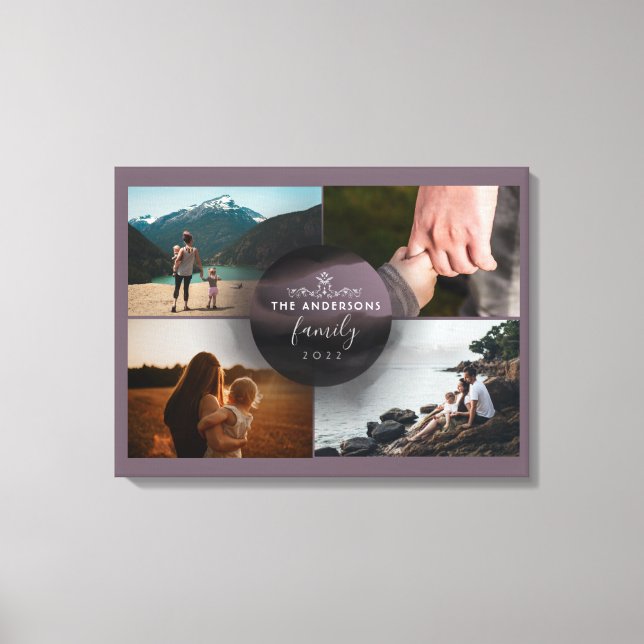 Chic Mauve Ornamental 4 Photos Collage Canvas Print (Front)