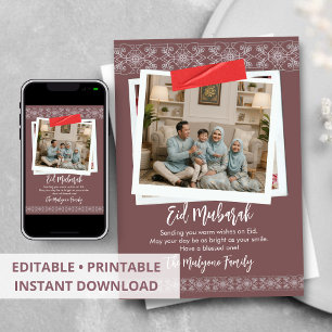 Chic Mauve Pink Eid Mubarak Family Photo Card