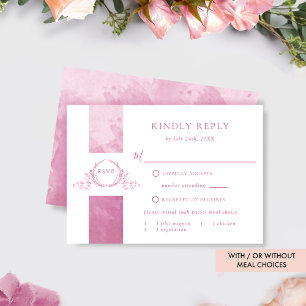 Chic mauve Pink Watercolor Wedding Monogram RSVP Card
