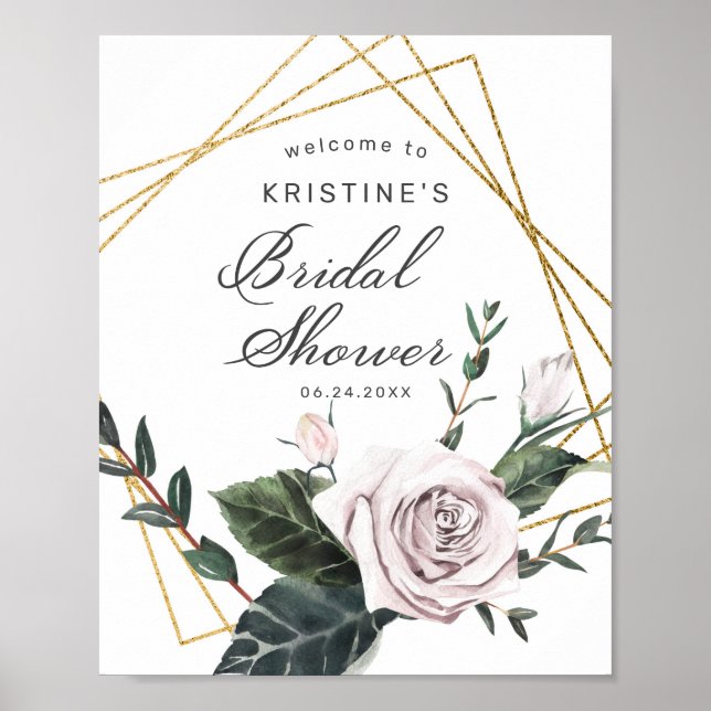 Chic Mauve Rose Floral Bridal Shower Welcome Sign (Front)