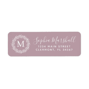 Chic Mauve White Monogram Return Address Label