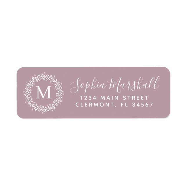 Chic Mauve White Monogram Return Address Label (Front)