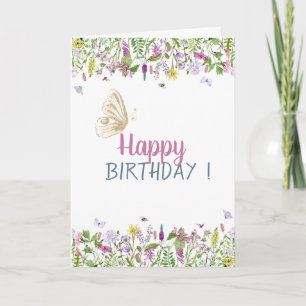 Chic Meadow Gold Glitter Butterflly Birthday Card