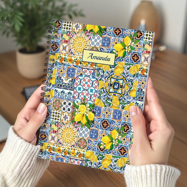 Chic Mediterranean Orange Tile Monogram Gift Notebook (Creator Uploaded)