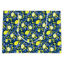 Chic Mediterranean Rustic Lemons Blue Leaf
