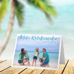 Chic Mele Kalikimaka Beach Christmas Photo Folded Holiday Card<br><div class="desc">Chic customizable beach family photo folded Christmas card with your favourite tropical photo in the sun. Add a full photograph of your favourite memory from your island vacation to the coast on the front and one on the inside along with your personalized message. A beautiful coastal holiday card with a...</div>