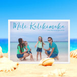 Chic Mele Kalikimaka Full Family Photo Tropical Holiday Card<br><div class="desc">Chic customizable beach family photo Christmas card with your favourite tropical photo in the sun. Add a full photograph of your favourite memory from your island vacation to the coast on the front and one on the back. A beautiful coastal holiday card with a clean, modern design and pretty blue...</div>