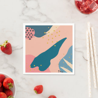 Chic Memphis Style Abstract Gold Pink & Teal Paper Napkin