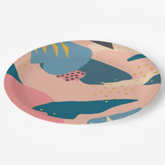 Chic Memphis Style Abstract Gold Pink & Teal Party Paper Plate