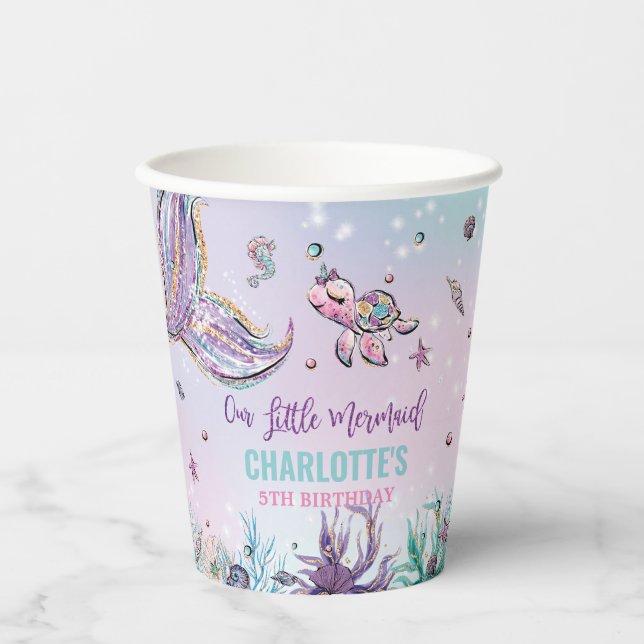 Chic Mermaid Tail Under the Sea Birthday Party Paper Cups (Front)
