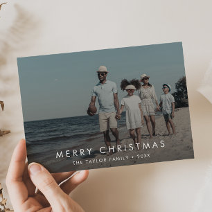 Chic Merry Christmas Dark Overlay Photo Holiday Card