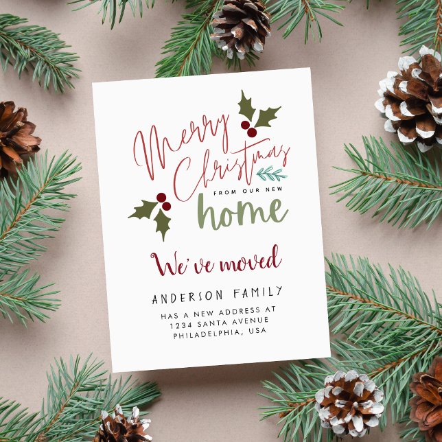 Chic Merry Christmas From Our New Home Moving Announcement Postcard (Creator Uploaded)