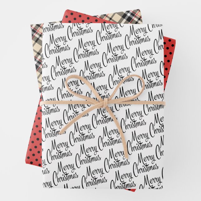 Chic Merry Christmas Greeting Wish On White Wrapping Paper Sheet (In situ)