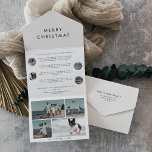 Chic Merry Christmas Multi Photo Holiday All In On All In One Invitation<br><div class="desc">This chic merry Christmas multi photo holiday card is the perfect modern year in review holiday greeting. The simple design features classic minimalist black and white typography with a rustic boho feel. Customizable in any colour. Customize your seal and send trifold holiday card with 8 photos, a family newsletter, your...</div>