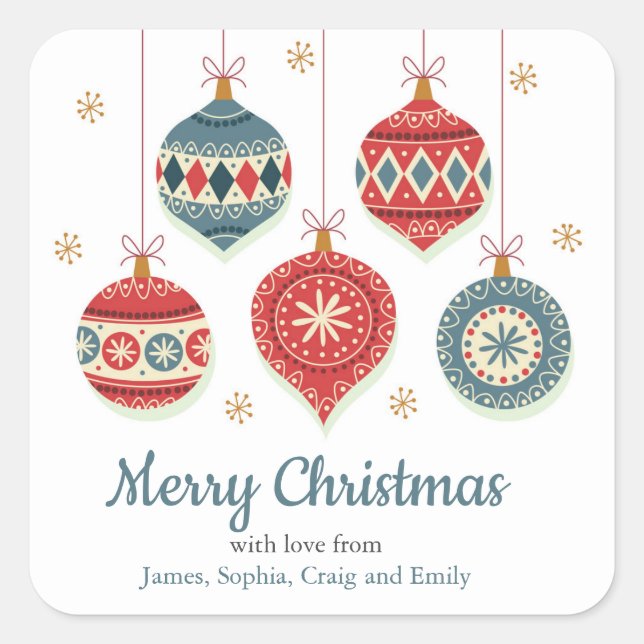 Chic Merry Christmas Ornaments Personalized Square Sticker (Front)