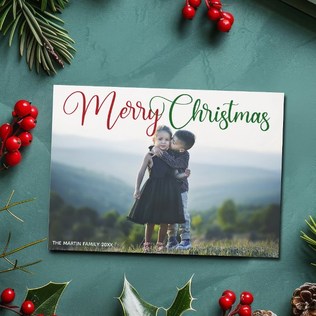 Chic Merry Christmas Photo Script Magnet Card (Creator Uploaded)