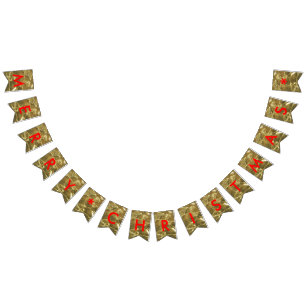 Chic Merry Christmas Red Gold Glitter Party Bunting Flags