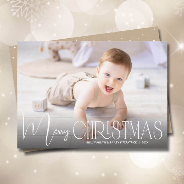 Chic Merry Christmas Script Photo Holiday Card (Creator Uploaded)