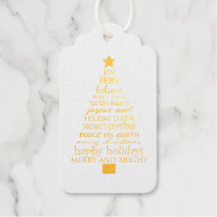 Chic Merry Christmas Tree Words Gift Tags