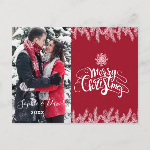 Chic Merry Christmas Typography Gold Pine Photo Invitation Postcard