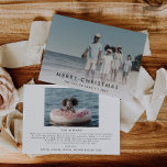 Chic Merry Christmas Year In Review 2 Photo Holida Holiday Card<br><div class="desc">This chic Merry Christmas year in review 2 photo holiday card is the perfect simple holiday greeting. The simple design features classic minimalist typography with a rustic boho feel. Customizable in any colour. Personalize the card with 2 photos, your family name, first names, and year. Include a year in review...</div>