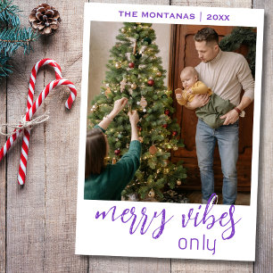 Chic Merry Vibes Only Family Photo Deep Amethyst Holiday Card