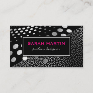 Chic Metallic Dots Pattern Black Label Business Card