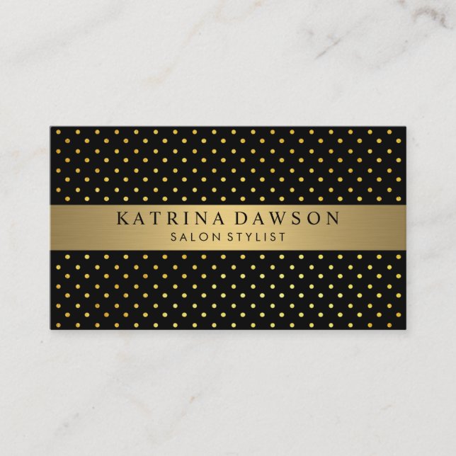 Chic Metallic Gold with Polka Dots Business Card (Front)